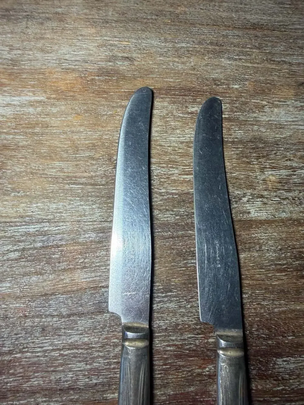 Vintage Silverplate Handle Dinner Knives with Stainless Steel Blades